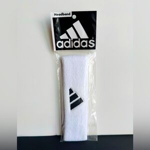 NWT Vintage Adidas White Terry Cloth Running Fitness Headband Black Logo
